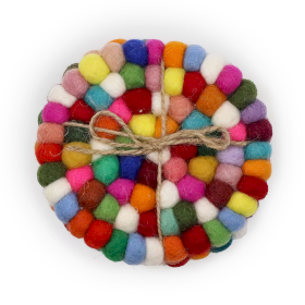 Felt Ball Round Coasters - 10cm - Multi Colour (Set of 4)