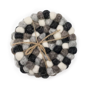 Felt Ball Round Coasters - 10cm - Multi Grey Colour (Set of 4)