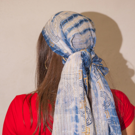 Summer Scarf -  180x50cm - Marbella Print - Blue with Gold Trim
