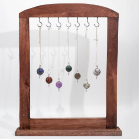36x Gemstone Spheres Pendulums with Brown Display Stand