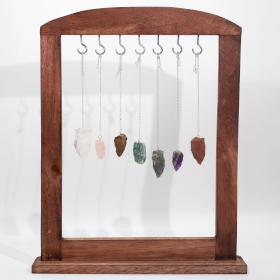 36x Gemstone Raw Crystals Pendulums with Brown Display Stand