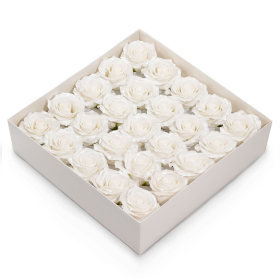 25x Craft Soap Flower - (5-Layer) Decorative Only Rose - Silk Trimmed - Classic White Sheen