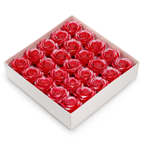 25x Craft Soap Flower - (5-Layer) Decorative Only Rose - Silk Trimmed - Frosted Ruby