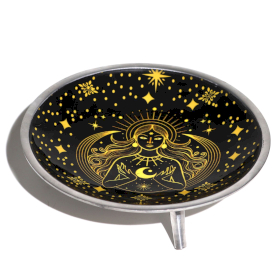 Triple Leg Enameled Offering Plate - Gold Goddess on Black