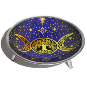 Triple Leg Enameled Offering Plate - Purple Triple Moon