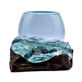 Molten Glass Mini Goldfish Bowl on Wood