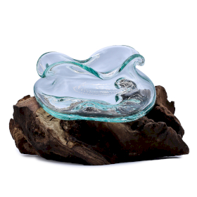 Molten Glass Wavy Bowl on Wood