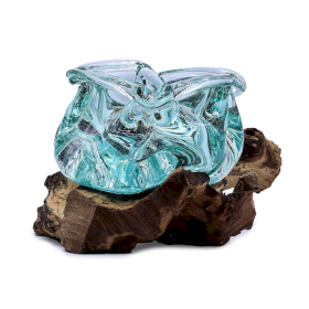 Molten Glass Chunky Ashtray / Candle Holder on Wood
