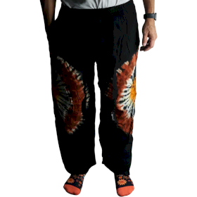 Japanese Style Lounge Pants - Large -Black Chocolate / Orange