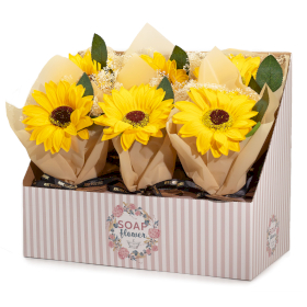 6x Ready to Retail Soap Flowers - Single Sunflower Bouquet