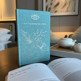 Blue Gratitude Journal - 120 pages - I am Thankful For with Silver Lining Gratitude Journal - 120 pages - gold edge - Rich Black & Gold Lining