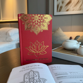 Red Wellness Journal - 120 pages - Golden Mandala and Lotus
