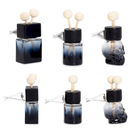 12x Black Car Diffuser Vent Attach Bottles - 8ml - (3 assorted designs x 4)