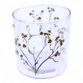 4x Natural Floral Glass - Straight Candle Holder - Margarita  - (8x8cm)