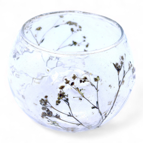 4x Natural Floral Glass - Bowl Candle Holder - Margarita - (8x10cm)