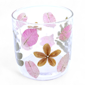 4x Natural Floral Glass - Straight Candle Holder - Primavera -  (8x8cm)