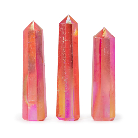 3x Gemstone Obelisk Points approx 9cm - Aurura Crystal Quartz - Peach