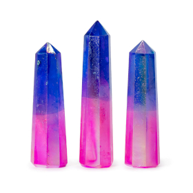 3x Gemstone Obelisk Points approx 9cm - Aurura Crystal Quartz - Pink & Blue