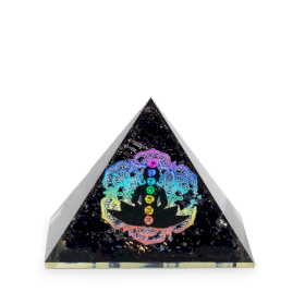 Small Orgonite Pyramid 5.5x4.5cm - Chakra Buddha - Black Tourmaline Chips