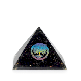 Small Orgonite Pyramid 5.5x4.5cm - Tree of Life - Black Tourmaline Chips