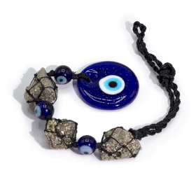 Hanging Stone Pendant - Pyrite Stones & Beads- Evil Eye