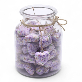 50x Large Decor Wood Hearts -  Purple Flower (50) - in Display Jar