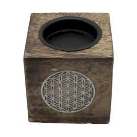 Square Mango Wood Oil Burner - Flower of Life