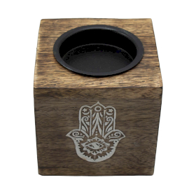Square Mango Wood Oil Burner  - Hamsa