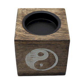 Square Mango Wood Oil Burner  - Yin Yang