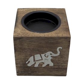 Square Mango Wood Oil Burner  - Elephant