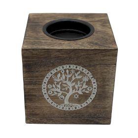 Large Square Mango Wood Oil Burner  - Tree of Life