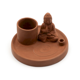 Multi Purpose Buddha Incense Plate - Natural Terracotta Style