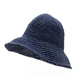 Floppy Straw Sun Hat - Navy Blue
