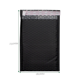 20x Black Poly Bubble Envelope (180x230+40mm)