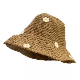Floppy Straw Sun Hat - Coffee & Daisies