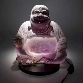 Laughing Buddha Lamp Lavender Crackle - Round Stand