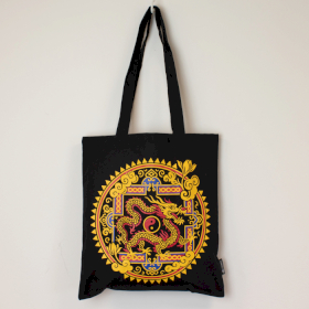 10x Iconic Classic Tote Bag - Dragon Yin & Yang- Black 6oz (40x36cm)