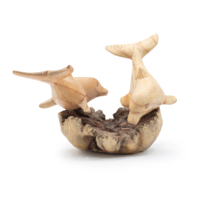Dolphins in Play Handmade Parasite Wood Carving