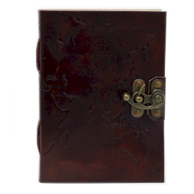 Leather World Map & Stitching Notebook (18x13 cm)