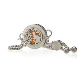 Aromatherapy Jewellery Chain Bracelet - Cat & Flowers - 20mm