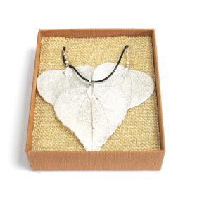 Necklace & Earring Set - Heart Leaf - Silver