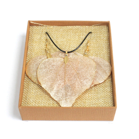 Necklace & Earring Set - Heart Leaf - Gold