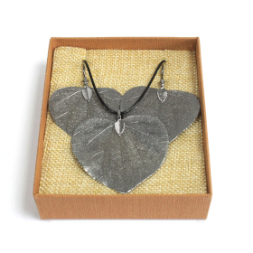 Necklace & Earring Set - Heart Leaf - Pewter