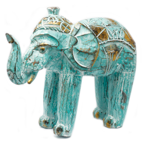 Wood Carved Elephant - Turquoise Gold