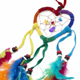 6x Bali Dreamcatchers - Small Heart & Round - Rainbow