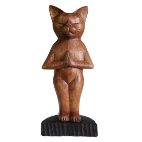 Handcarved Yoga Cat - Standing