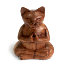 Wooden Carved Incense Burner - Lrg Yoga Cat