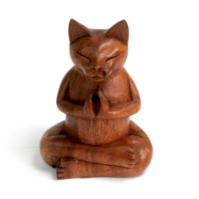 Wooden Carved Incense Burner - Med Yoga Cat