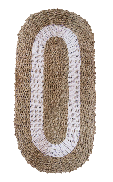 Oval Seagrass Rug - White & Tan - Classic - 60x120cm