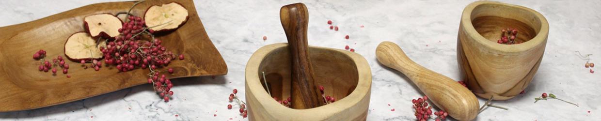 wooden pestle and mortar